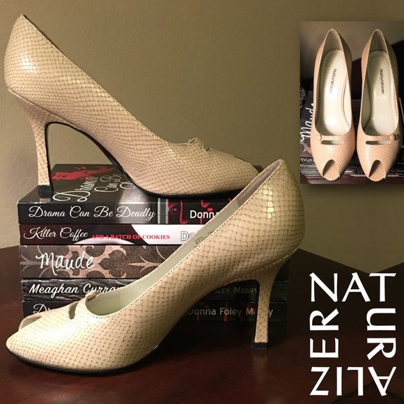 Naturalizer Shoes - NATURALIZER Leather Snake Open Toe Pumps
